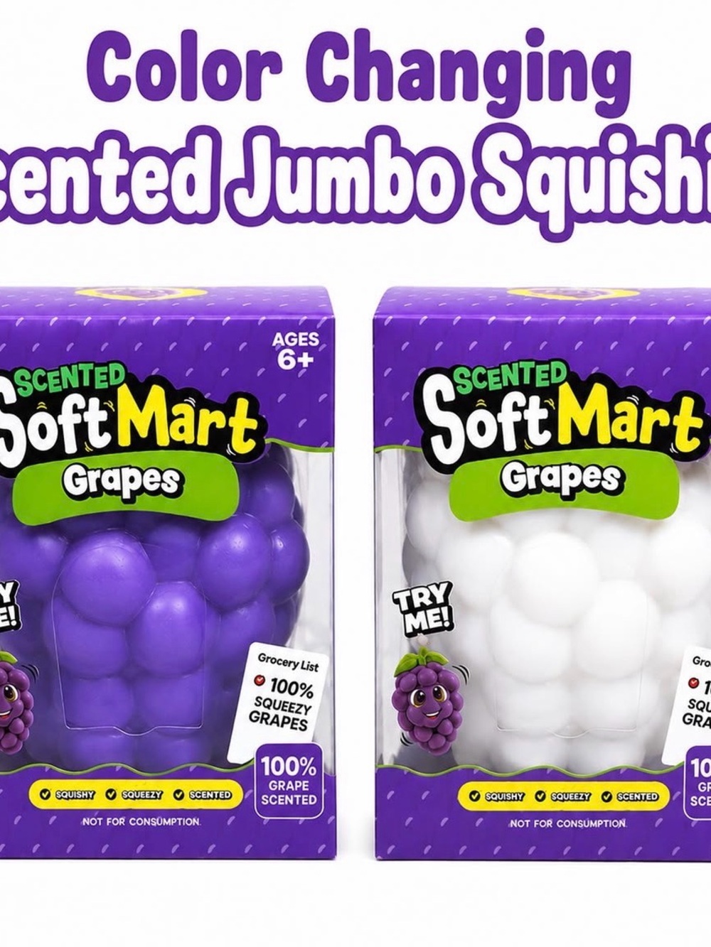 1 Scented Jumbo Color-Changing Grape Squishy Toy - Purple/White